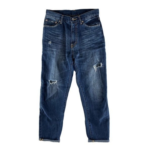 Jeanasis Distressed Medium Wash High Rise Crop Jean - Picture 1 of 12